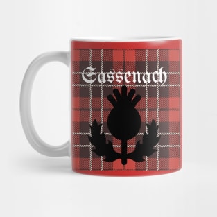 Sassenach with red plaid and thistle design Mug